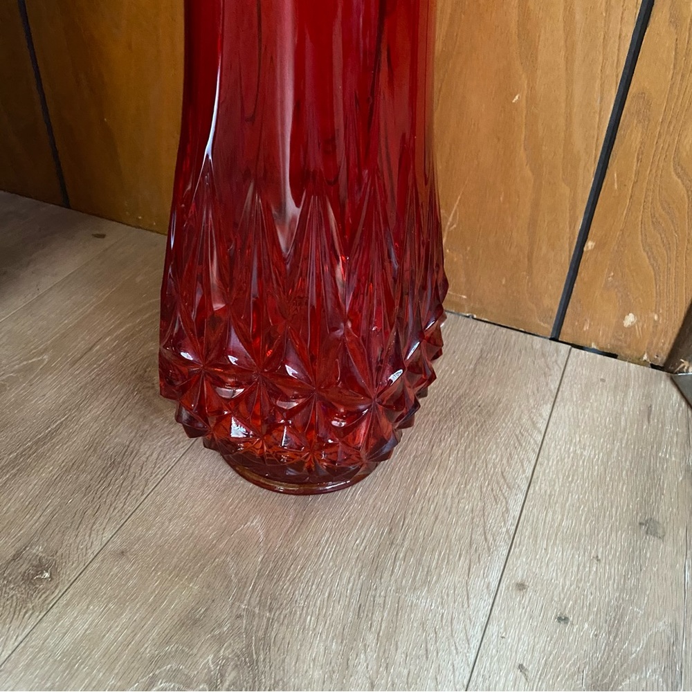 Vintage‎ LE smith red amberina swung vase cadmium glowing glass diamond MCM rare - Picture 3 of 7